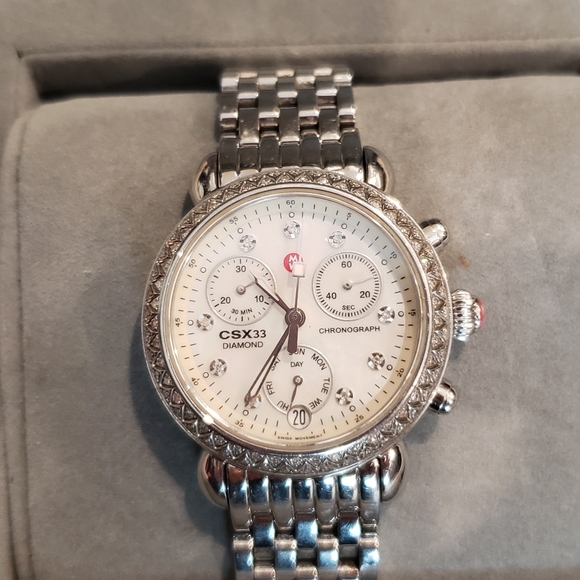 Michele CSX33 Silver Diamond-Accent Chronograph Watch main image 6